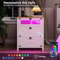 Sikaic Nightstand Nightstand with Charging Station and LED Lights White White / Engineered Wood / Farmhouse