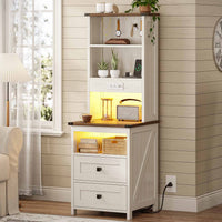 Sikaic Nightstand Tall Nightstand with Charging Station and Bookshelf White White / Engineered Wood / Farmhouse