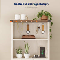 Sikaic Nightstand Tall Nightstand with Charging Station and Bookshelf White White / Engineered Wood / Farmhouse