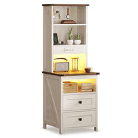 Sikaic Nightstand Tall Nightstand with Charging Station and Bookshelf White White / Engineered Wood / Farmhouse