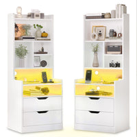 Sikaic Nightstand 2PCS LED Nightstand with Bookshelf White White / Engineered Wood / Modern