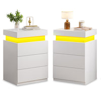 Sikaic Nightstand 2PCS Nightstand with LED Lights Charging Station White White / Engineered Wood / Modern