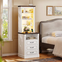 Sikaic Nightstand 61 Inches Tall Nightstand with Charging Station and LED Light White White / Engineered Wood / Modern