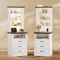 Sikaic Nightstand 61 Inches Tall Nightstand with Charging Station and LED Light White White / Engineered Wood / Modern