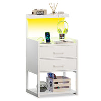 Sikaic Nightstand LED Nightstand with Charging Station White White / Engineered Wood / Modern
