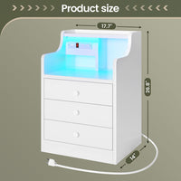 Sikaic Nightstand LED Nightstand with Hutch Drawers Charging Station White