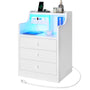Sikaic Nightstand LED Nightstand with Hutch Drawers Charging Station White