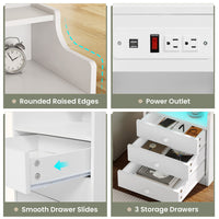 Sikaic Nightstand LED Nightstand with Hutch Drawers Charging Station White