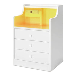 Sikaic Nightstand LED Nightstand with Hutch Drawers Charging Station White White / Engineered Wood / Modern