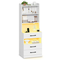 Sikaic Nightstand LED Tall Nightstand with Bookshelf White White / Engineered Wood / Modern