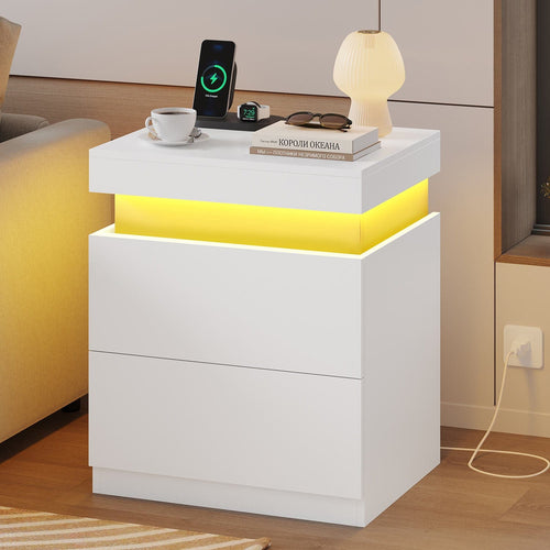 Sikaic Nightstand Nightstand with Sliding Top and 2 Drawers White White / Engineered Wood / Modern