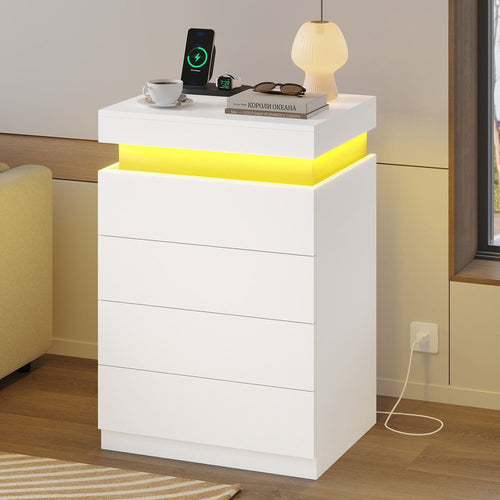 Sikaic Nightstand Nightstand with Sliding Top and 4 Drawers White White / Engineered Wood / Modern