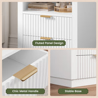 Sikaic Nightstand Tall Fluted Nightstand with Drawers and Charging Station White White / Engineered Wood / Modern