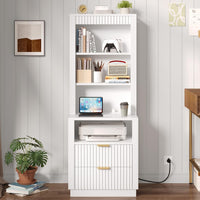 Sikaic Nightstand Tall Fluted Nightstand with Drawers and Charging Station White White / Engineered Wood / Modern