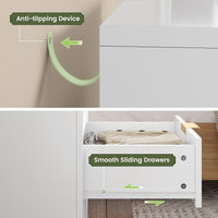 Sikaic Nightstand Tall Fluted Nightstand with Drawers and Charging Station White White / Engineered Wood / Modern