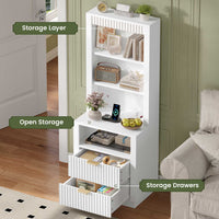 Sikaic Nightstand Tall Fluted Nightstand with Drawers and Charging Station White White / Engineered Wood / Modern