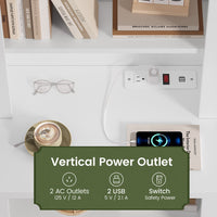 Sikaic Nightstand Tall Fluted Nightstand with Drawers and Charging Station White White / Engineered Wood / Modern