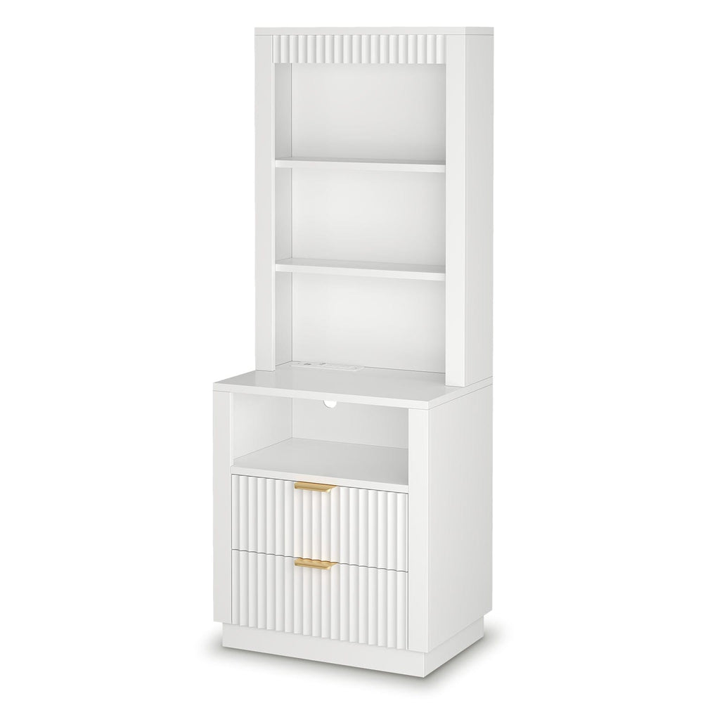 Sikaic Nightstand Tall Fluted Nightstand with Drawers and Charging Station White White / Engineered Wood / Modern