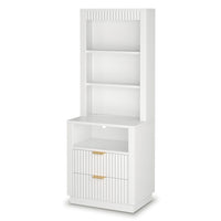 Sikaic Nightstand Tall Fluted Nightstand with Drawers and Charging Station White White / Engineered Wood / Modern