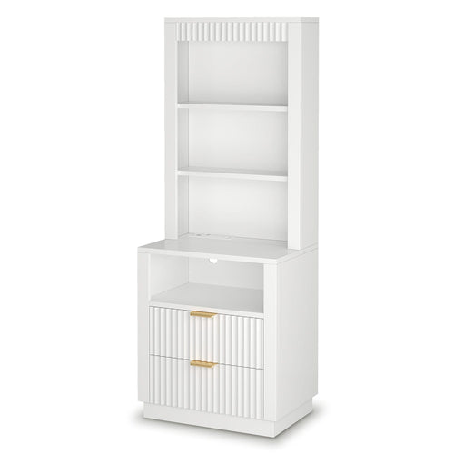 Sikaic Nightstand Tall Fluted Nightstand with Drawers and Charging Station White White / Engineered Wood / Modern