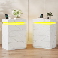 Sikaic Nightstand Nightstand with Sliding Top and 4 Drawers White Marble White Marble / Engineered Wood / Modern