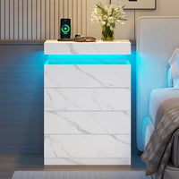 Sikaic Nightstand Nightstand with Sliding Top and 4 Drawers White Marble White Marble / Engineered Wood / Modern