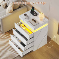 Sikaic Nightstand Nightstand with Sliding Top and 4 Drawers White Marble White Marble / Engineered Wood / Modern