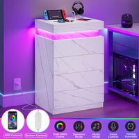 Sikaic Nightstand Nightstand with Sliding Top and 4 Drawers White Marble White Marble / Engineered Wood / Modern