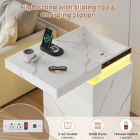 Sikaic Nightstand Nightstand with Sliding Top and 4 Drawers White Marble White Marble / Engineered Wood / Modern