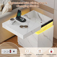 Sikaic Nightstand Nightstand with Sliding Top and 2 Drawers White  Marble White Marble / Engineered Wood / Style