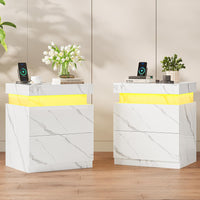 Sikaic Nightstand Nightstand with Sliding Top and 2 Drawers White  Marble White Marble / Engineered Wood / Style