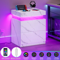 Sikaic Nightstand Nightstand with Sliding Top and 2 Drawers White  Marble White Marble / Engineered Wood / Style