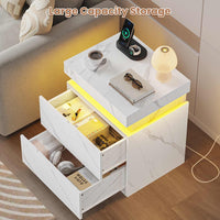 Sikaic Nightstand Nightstand with Sliding Top and 2 Drawers White  Marble White Marble / Engineered Wood / Style