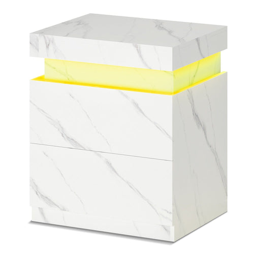 Sikaic Nightstand Nightstand with Sliding Top and 2 Drawers White  Marble White Marble / Engineered Wood / Style