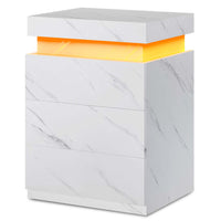 Sikaic Nightstand LED Nightstand with Sliding Top and Charging Station White Marble White Marble / Modern