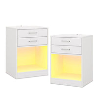 Sikaic Nightstand 2Pcs LED Nightstand with Power Outlets White White / Modern