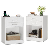 Sikaic Nightstand 2Pcs Nightstand with Charging Station White White / Modern