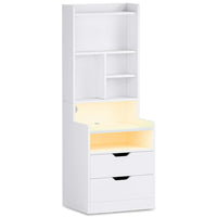 Sikaic Nightstand LED Nightstand with Bookshelf Charging Station White White / Modern