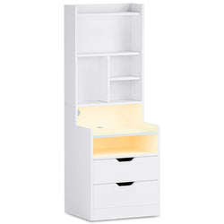 Sikaic Nightstand LED Nightstand with Bookshelf Charging Station White White / Modern