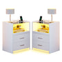 Sikaic Nightstand 2 Pack LED Nightstand with 2 Storage Drawers White White / Tempered Glass / Modern