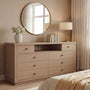 Sikaic 63 inch Wide 8-Drawer Dresser TV Stand White Oak Oak / Engineered Wood / Modern