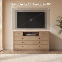 Sikaic 63 inch Wide 8-Drawer Dresser TV Stand White Oak Oak / Engineered Wood / Modern