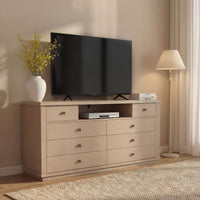 Sikaic 63 inch Wide 8-Drawer Dresser TV Stand White Oak Oak / Engineered Wood / Modern