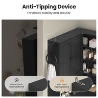 Sikaic Over The Toilet Storage Cabinet 7-Tier L-Shaped Over the Toilet Storage Cabinet with Doors & Drawers Black Black / Engineered Wood / Modern
