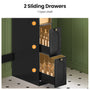 Sikaic Over The Toilet Storage Cabinet 7-Tier L-Shaped Over the Toilet Storage Cabinet with Doors & Drawers Black Black / Engineered Wood / Modern