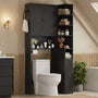 Sikaic Over The Toilet Storage Cabinet 7-Tier L-Shaped Over the Toilet Storage Cabinet with Doors & Drawers Black Black / Engineered Wood / Modern