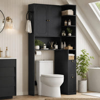 Sikaic Over The Toilet Storage Cabinet 7-Tier L-Shaped Over the Toilet Storage Cabinet with Doors & Drawers Black Black / Engineered Wood / Modern
