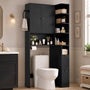 Sikaic Over The Toilet Storage Cabinet 7-Tier L-Shaped Over the Toilet Storage Cabinet with Doors & Drawers Black Black / Engineered Wood / Modern