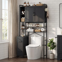 Sikaic Over The Toilet Storage Cabinet 7-Tier Over the Toilet Storage Cabinet with 2 Drawers Black Black / Engineered Wood / Modern