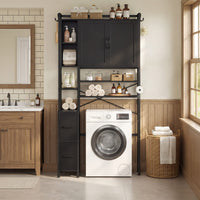 Sikaic Over The Toilet Storage Cabinet 7-Tier Over the Toilet Storage Cabinet with 2 Drawers Black Black / Engineered Wood / Modern